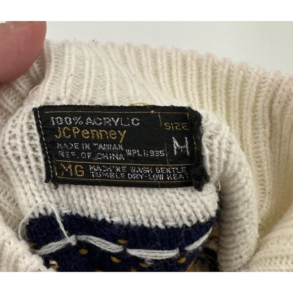 VTG 80s JcPenney Womens Sweater Medium Fair Isle Nordic Holiday Retro Ski - Picture 7 of 7